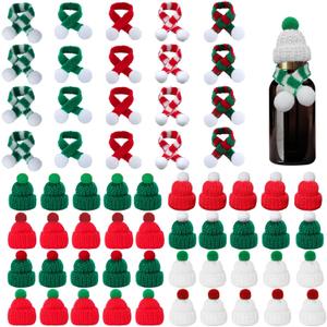 60 Pcs Mini Christmas Knit Hats Mini Christmas Scarf Set Knit Mini Doll Hats Small Snowman Hats for Crafts Art Decoration Christmas Tree Doll DIY Wine Bottle Christmas Decorations (Christmas Style)