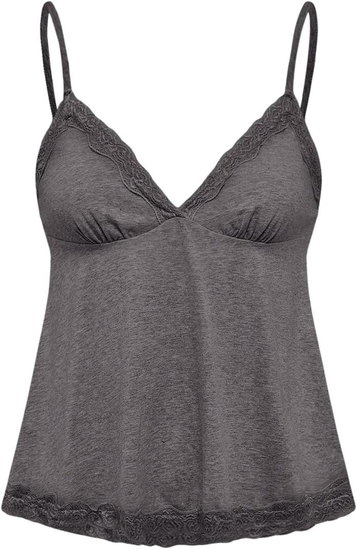 SHENHE Women's Lace Babydoll Tank Top Sexy V Neck Sleeveless Flared Hem Flowy Peplum Tops (Large, Grey)