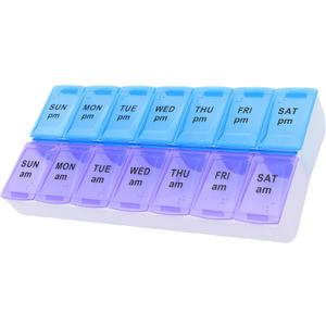 7 Day Weekly AM PM Pill Organizer, ShysTech Large Pill Case Pill Box for Pills Vitamin Supplements Medication (Purple/Blue) (1 Count (Pack of 1))