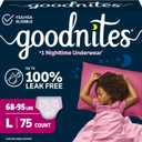 Goodnites Girls' Nighttime Bedwetting Underwear, Size Large (68-95 lbs), 75 Ct (3 Packs of 25)