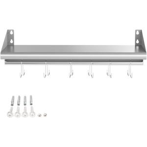 Skyflame 12" x 36" Stainless Steel Shelf Wall Mounted, Wall Shelf Rack with 6 Hooks for for Kitchen, Bathroom and Living Room Storage Hanging
