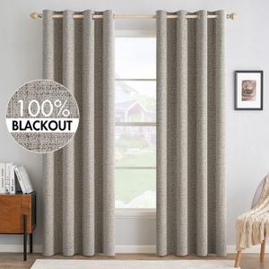 MIULEE Linen Texture Curtains for Bedroom Solid 100% Blackout Thermal Insulated Linen Curtains Grommet Room Darkening Curtains/Draperies for Living Room Nursery 52x96 Inch (2 Panels)