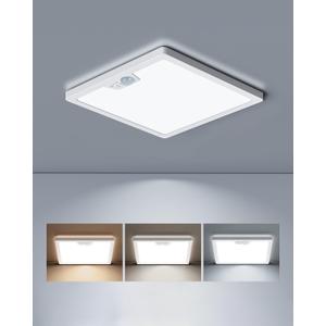 Motion Sensor Ceiling Light Wired, 3000K 4000K 5000K Selectable, 18W 1800LM Flush Mount Light Fixture with 3 Timer, Square Motion Ceiling Light for Closet Porch Stairs Hallway, White (1Pack Square)
