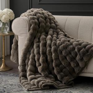 EverGrace Ultra Soft Luxury Fluffy Faux Rabbit Fur Throw Blanket, Thick Warm Bubble Throw for Bed, Cozy Plush Reversible Blankets for Couch, Chair, Sofa, Dark Taupe, 60x80 Inches