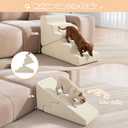 Dog Ramp for Bed, 23" H Dog Stairs for High Bed, 2 in 1 Pet Steps for Small Dogs, 5-Step Foldable Transformable Large Cats Ramp to Get on Couch, Non-Slip Balanced, Beige