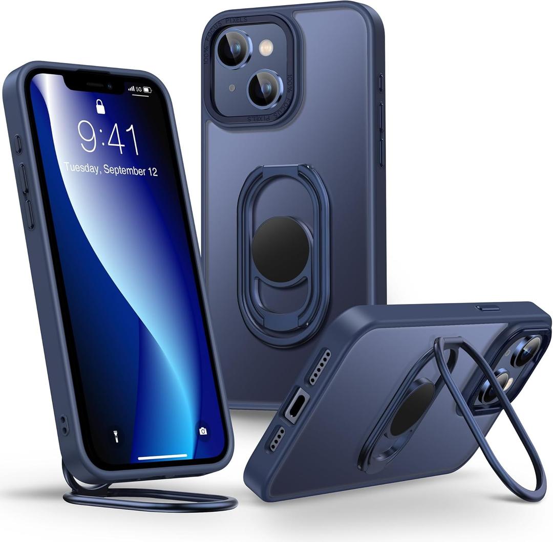Shields Up for iPhone 13 Case with Stand, Phone Case with Double Ring Holder [Adjustable & Foldable] Protective Translucent Matte Cover for iPhone 13 6.1 inch - Frosted Blue