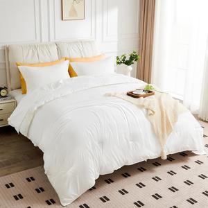 JOKOLO Queen Size Comforter Set - 3 Pieces,1 Reversible Lightweight Comforter and 2 Pillowcases,Soft Quilt Blanket Warm Fluffy Cooling Bedding for All Season,White