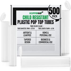 Plastic Pill Bottles (116mm, 4.6 Inch 500-Pack) | Child Resistant Pill Tubes for Travel | Small Medicine Tube for Spices | Airtight, UV Resistant & Waterproof (Clear Plastic)