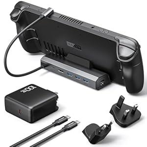 JSAUX 4K@120Hz Docking Station and 100W Charger Compatible with ROG Ally X/Steam Deck OLED/Legion Go (S), 6-in-1 Dock with HDMI 2.1, Gigabit Ethernet, 3 USB 3.0 and 100W Charge-HB0603