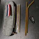 LIANYU 8-Piece Portable Utensils Set, Stainless Steel Gold Travel Silverware Set, Reusable Flatware Cutlery with Straws Chopsticks, Gray Case