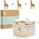 Momcozy Baby Washcloths - 4 Layer Design| Medium Thickness| Soft & Absorbent| Premium Cotton for Newborns'Skin-Great for Bathing, Wiping & on-The-go Use, Shower Gift and Essential(5 Pack, 10x10 inch) (Sunny Giraffe)