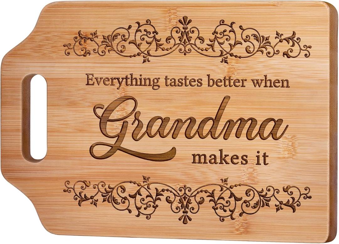 AceThrills Grandma Gifts for Grandma Christmas Birthday Gifts from Grandkids for Mother's Day - Engraved Bamboo Cutting Board 12.3"L x 8.7"W x 0.4"Th (Everything Tastes Better)