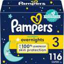 Pampers Overnight Diapers - Swaddlers Overnights - Size 3, 116 Count, Disposable Baby Diaper, Night Time Leak and Skin Protection