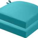 idee-home Outdoor Chair Cushions Set of 2, Thick 19" x 19" x 2" Outdoor Seat Cushions Patio Furniture Waterproof with Ties, Dining Pads, A Peacock Blue, 19X19X2 Inch-u Shaped, 2
