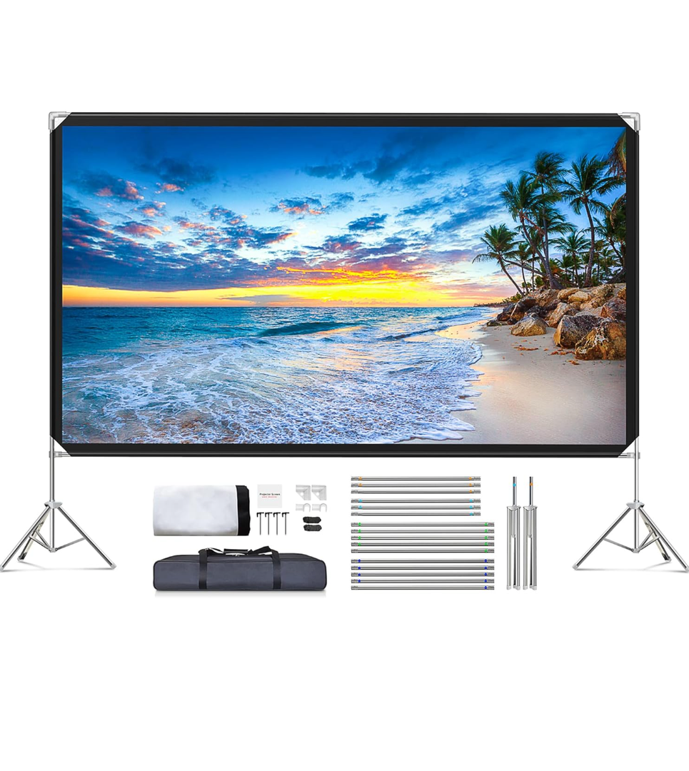 Projector Screen and Stand - Velcolt Portable Video Projection Screen 120 inch, 16:9 4K HD Rear Front Foldable Outdoor Movie Screen with Carry Bag for Indoor Outdoor Home Theater Backyard Camping