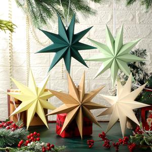 15 Pcs Christmas 3D 9 Pointed 12 Inch Paper Star Lanterns Hanging Lamp Paper Lantern Lamp Shade Sage Green Christmas Ornaments Estrellas De Papel Navidad for Birthday Party Decor Xmas Decorations