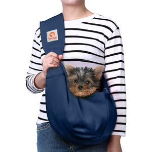Tomkas Small Dog Sling Carrier - Zipper pocket & Adjustable strap - for 3 - 10 lbs pets(Dark Blue)