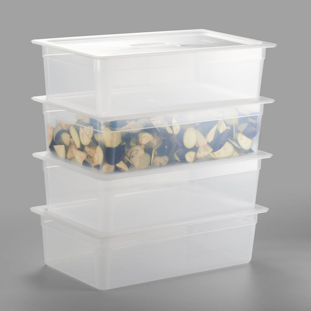 CURTA 4-Pack Full Size 6" Deep Food Pan with Handled Lid  NSF Commercial-Grade Translucent Polypropylene, Stackable Freezer-safe Storage for Restaurants, Catering & Buffets