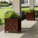 Lattice Design Outdoor Planter Box 2-Pack - 15.5 Square 16.5 Tall Brown Decorative Plant Pots for Front Porch Decor - Flower Pots Outdoor Planters for Porch Patio or Garden Decor by Pure Garden
