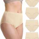 Neione Women Cotton Underwear High-Waisted Seamless Panties No Show Briefs (X-Large, Nude)