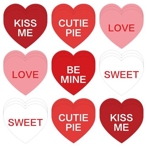 3 x FYSUIMU Valentine's Day Heart Cutouts Cut-Outs Red White Conversation Heart Paper Cutting with 100 Pcs Glue Points for School Classroom Bulletin Board Decor DIY Crafts Party, 50 Pcs