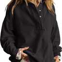 Gacaky Sweatshirt for Women Oversized Casual Long Sleeve Button Henley Neck Pullover Tops Fashion Outfits Clothes (X-Small, Black)