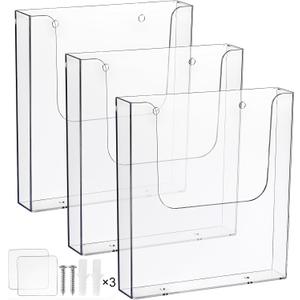 Suwimut 3 Pack Acrylic Brochure Holder, 8.5 x 11 Inch Brochure Holder Wall Mount, Clear Literature Organizer Pamphlet Flyer Display Plastic Magazine Holders for Wall