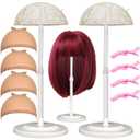 Wig Stand 2 Pack Adjustable Height Wig Holder Stands Non-Slip Portable Wig Head Holders Sturdy Plastic Wig Head Stand for Multiple Wigs and Hats Styling Drying Display (White)