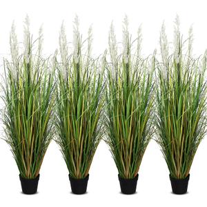4ft Tall Artificial Pampas Grass, 4 Pcs Faux Plants for Indoor Outdoor Floor Decor, Large Greenery for Garden Patio Home Lobby