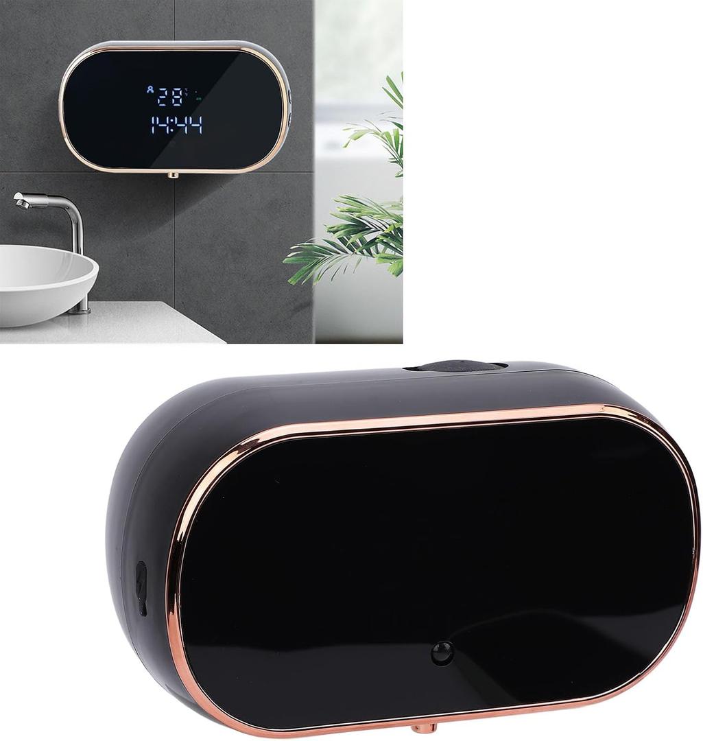 Automatic Foaming Soap Dispenser, Touchless Wall Mounted Soap Dispenser with 3 Gear Adjustable, Rechargeable Electric Soap Dispenser for Bathroom Kitchen Hotel Restaurant (Black)