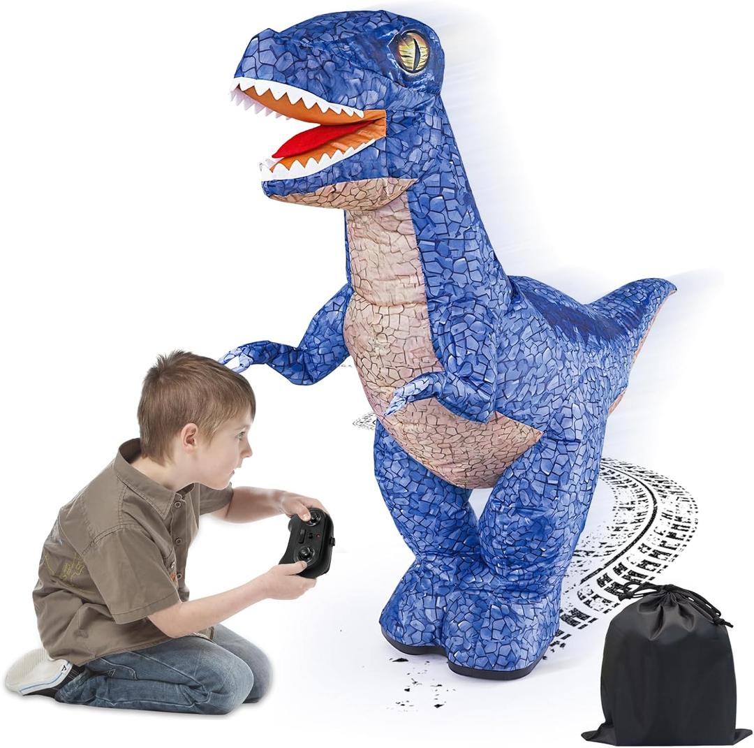 Dinosaur Inflatable Remote Control Toy for Kids, Electric Dinosaur Toy with 360Rotation, Rechargeable T-Rex RC Walking Car for Boys & Girls, Christmas Birthday Gifts for Kids Age 6-12 (Blue)