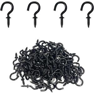 Goiio 100 Pieces 1/2 inch Ceiling Hooks, Black Zinc Plated Metal Screw-in Cup Hooks