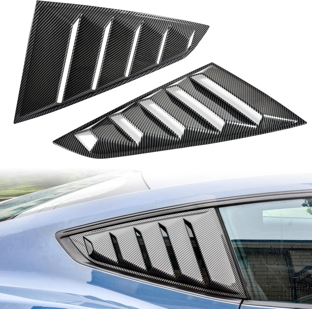 Side Window Louver for Mustang 2024 2025, Carbon Fiber GT Lambo Style Rear Quarter Windshield Sun Shade Cover Side Window Scoop Louvers for Ford Mustang 2024 2025 Accessories