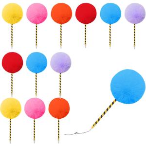 12 Pcs Tree Pompom Pen Colorful Fluffy Ball Pens Cute Fuzzy Pom Pom Pens Gift for 100th Day of School Office, Rose, Orange, Yellow, Purple, Red, and Blue(Black and Yellow)