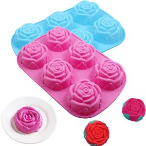 2 Pack Silicone Rose Mold for Handmade Soap Large Rose Flower Soap Mold Cake Chocolate Mould Pudding Tray for Candy Muffine Jelly Soap Cake Ice Cube Baking ToolsPink/Blue