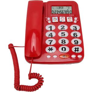 Big Phone for Seniors, Corded Phone with Caller ID, Adjustable Ringtone, and Speed Dial Memory, Wall Mountable Wired Landline Telephone for Hearing and Visually Impaired(Red)