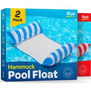 Pool Floats for Adults Multi-Purpose Hammock Pool Float: Saddle, Lounge Chair, Hammock, Drifter - Water Hammock for Adults in Swimming Pools - Pool Float Lounger (44" X 26") (1 Red, 1 Blue)