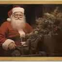 Christmas Wall Art Pictures, Vintage Christmas Wall Decor Prints, Vintage Santa Portrait Canvas Print Posters, Farmhouse Santa Pictures for Wall Framed 16x24 Inch