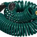 Coil Hose 25FT EVA Coil Garden Hose With 3/4'' Brass Connector Coiled Water Hose Lightweight And No Kink Includes 7 Patterns Spray Nozzle For Outdoors Lawn Watering Car Washing