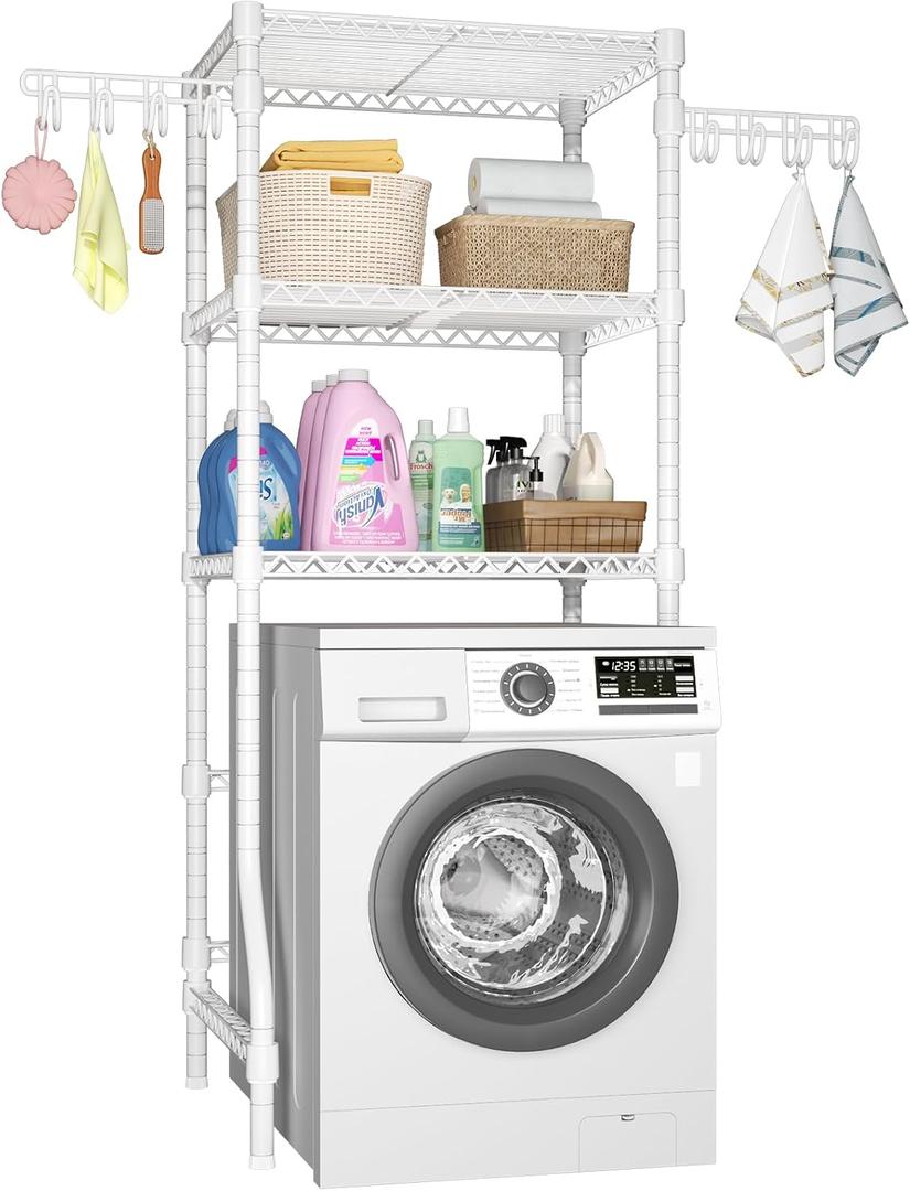Ulif U8 Mini Laundry Room Storage Organizer, Over The Washer and Dryer Storage Shelves for Laundry Organization, 29.5W x 17.3D x 76.2H, Suit Washing Machine Width Within 27.1, Hold 304 lb, White