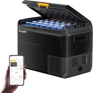 BougeRV 12 Volt Car Refrigerator, CRS 53 Quart Portable Fridge Freezer with APP Control, -4 to 68 Compressor Electric Cooler 12/24V DC 110~240 Volt AC for Truck Van RV Camping Road Trip