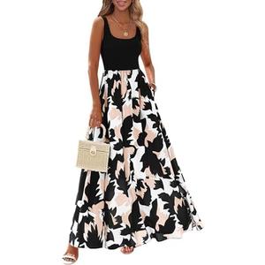 KIRUNDO Women Summer Sleeveless Boho Floral Maxi Dress 2025 Scoop Neck Tank A Line Flowy Beach Vacation Resort Wear Sundress XL
