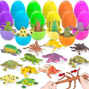 Pack of 2 Yeonha Toys 12pcs Prefilled Easter Egg with Rubber Insect Bug and Frog Toy Inside for Easter Basket Stuffers, Party Favor Supplies, Easter Egg Hunt, Floating Bath Stuff for Kid Toddler