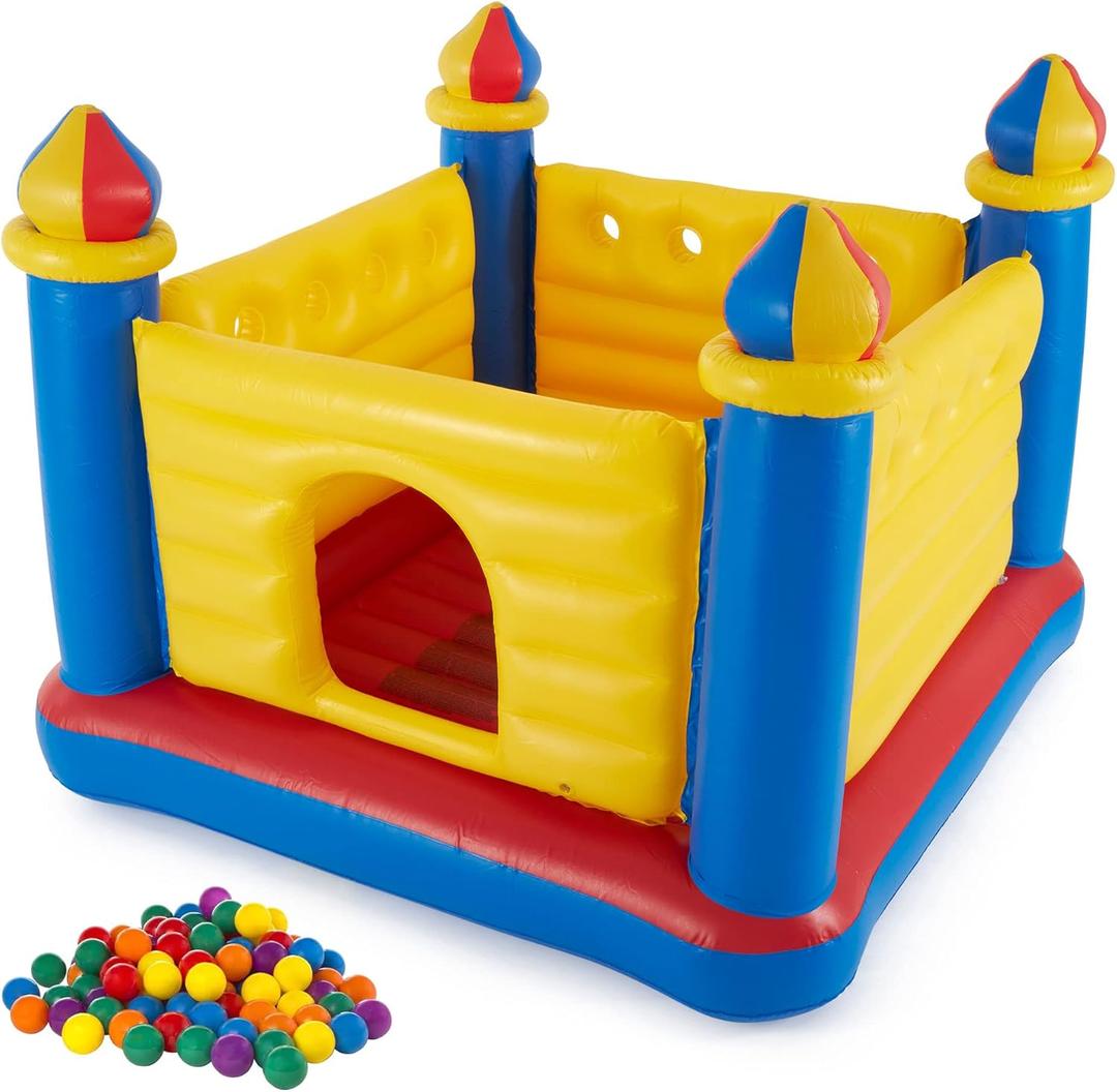 Intex 48259EP Inflatable Colorful Jump-O-Lene Indoor/Outdoor Bouncer Kids Ball Pit W/100-Pack Plastic Ballz