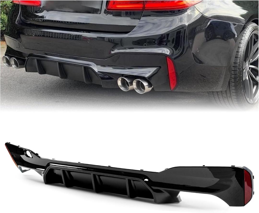 Rear Diffuser for BMW 5 Series G30 G31 G38 2017-2023 M Sport M5 Style | NOT Fit Rectangle Exhaust Tips On M550i Model Gloss Black Rear Lower Lip