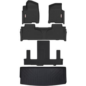 Tesson Floor Mats Trunk Mat for Chevy Tahoe/GMC Yukon/Yukon Denali 2021-2025 2026 7 Seat(NOT for Yukon XL),All Weather Protection Accessories Custom Full Set Liner TPE Winter Car Floor Mat
