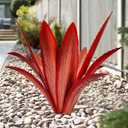 Enlarge Thickened Wind Resistant Metal Agave Garden Art Metal Plant Country Garden Sculpture Statue Outdoor Decoration Agave Metal Plant Courtyard Garden Lawn Ornament Gift (1, 12 Leaves Red)