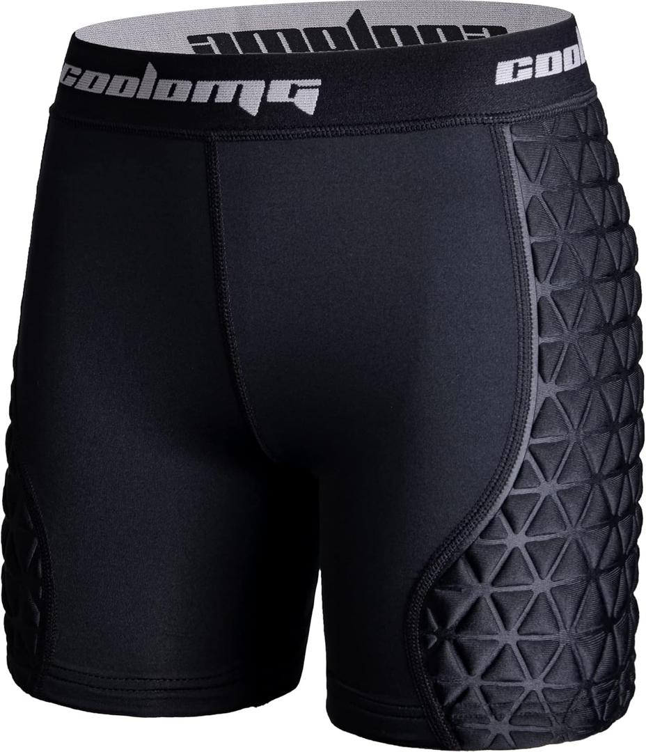 COOLOMG Girls Youth Sliding Shorts Softball Padded Compression Slider Shorts for Baseball Football Lacrosse Cricket (Large, Black)