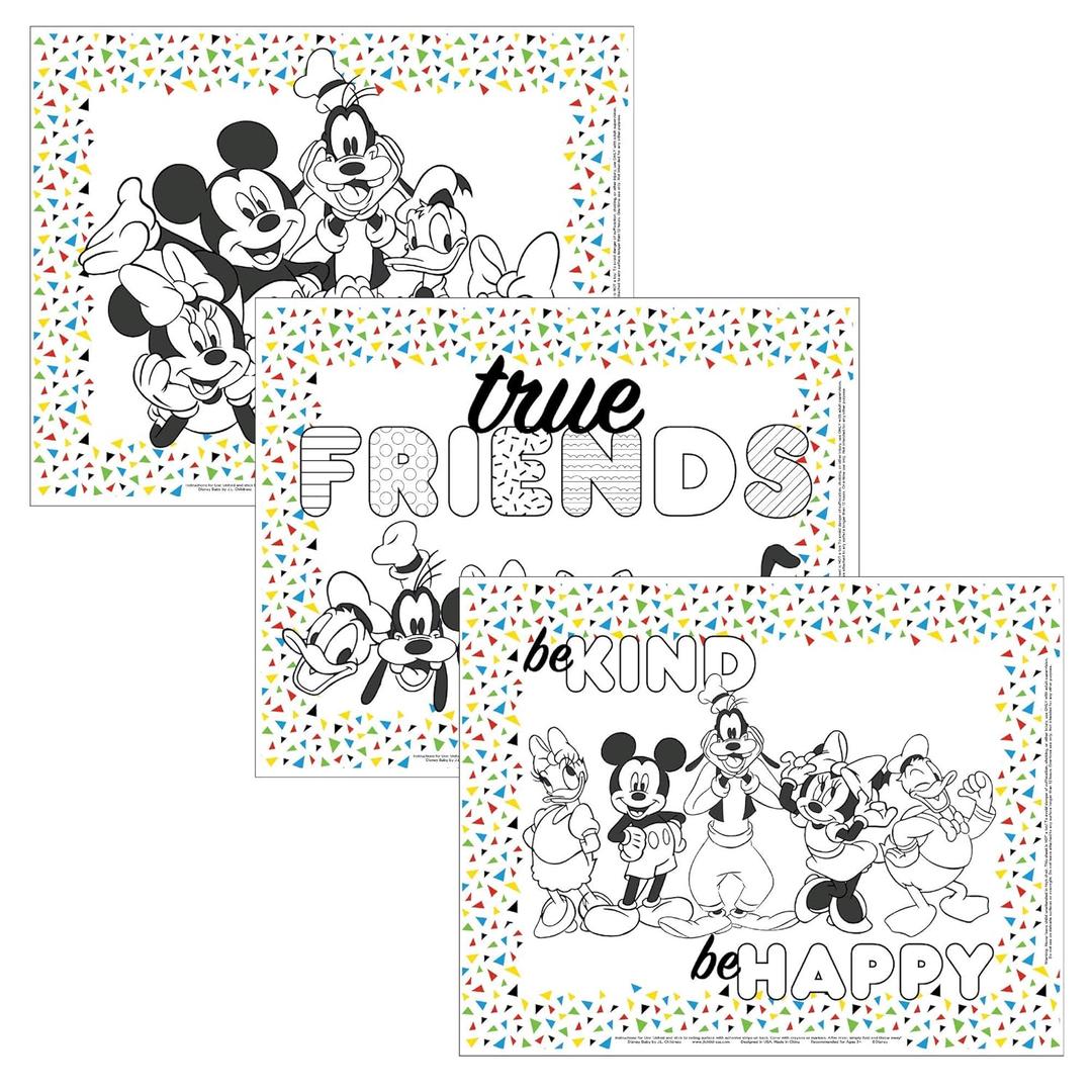 Disney Baby by J.L. Childress ColorMe Disposable Placemats - Stick on Disposable Placemats for Baby, Toddlers, & Kids, Travel Coloring Activities, Sticky Child Table Mat - 24 Pack, Mickey & Friends
