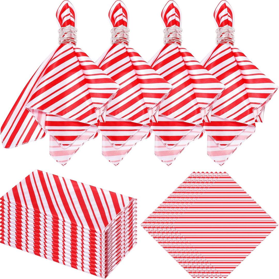Ziliny 24 Pcs Christmas Cloth Napkins 18 x 18 Inch Washable Christmas Napkins Reusable Polyester Fabric Candy Pastel Napkins Cloth for Xmas Table Decorations Holiday Dinner Parties Cocktail